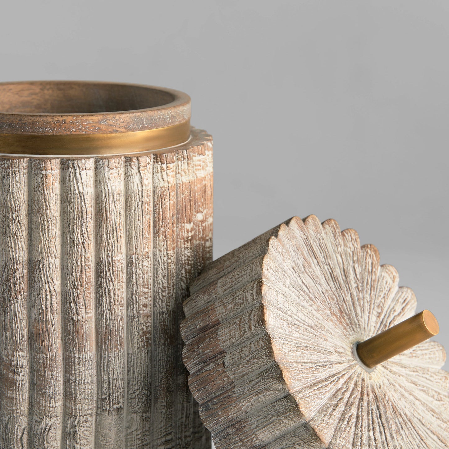 Cyan Design 12020 Container, Hand Carved, Distressed Taupe | Brass
