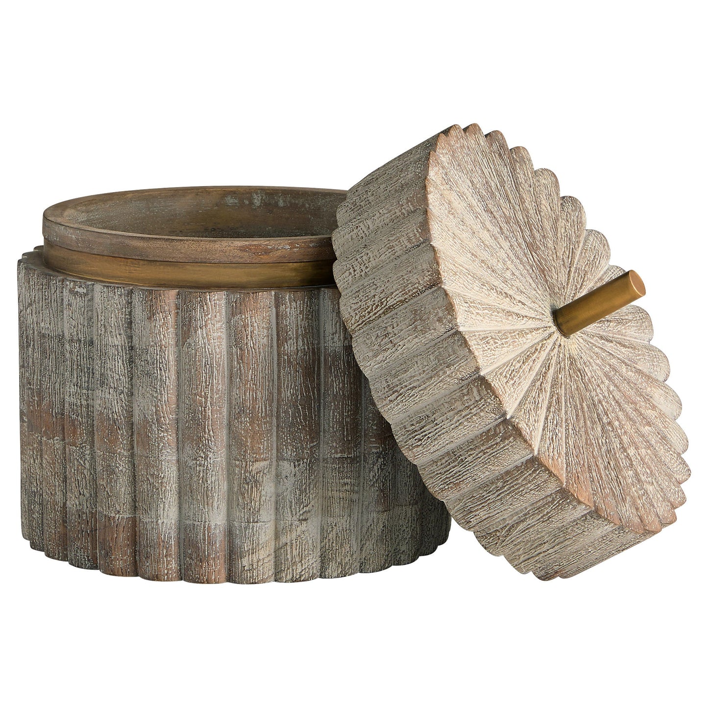 Cyan Design 12021 Container, Hand-Carved Ardu Wood, Distressed Taupe | Brass
