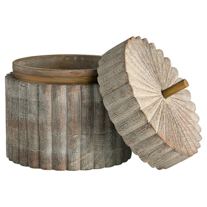 Cyan Design 12021 Container, Hand-Carved Ardu Wood, Distressed Taupe | Brass