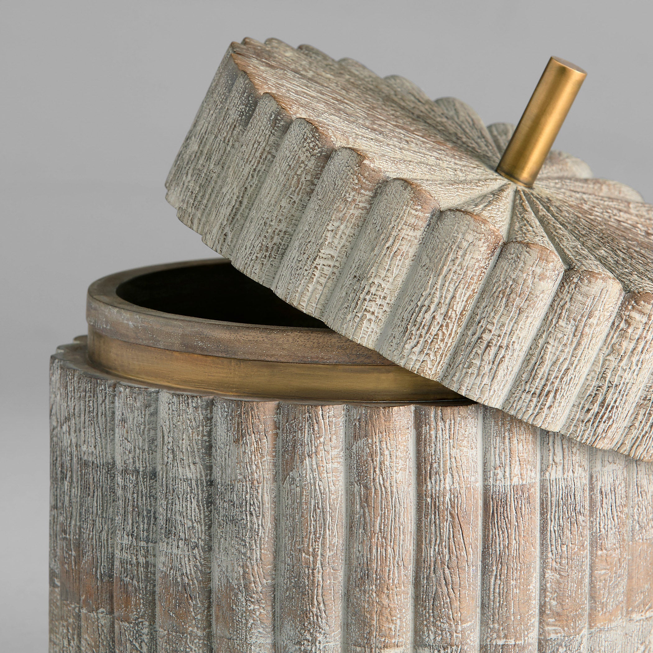 Cyan Design 12021 Container, Hand-Carved Ardu Wood, Distressed Taupe | Brass