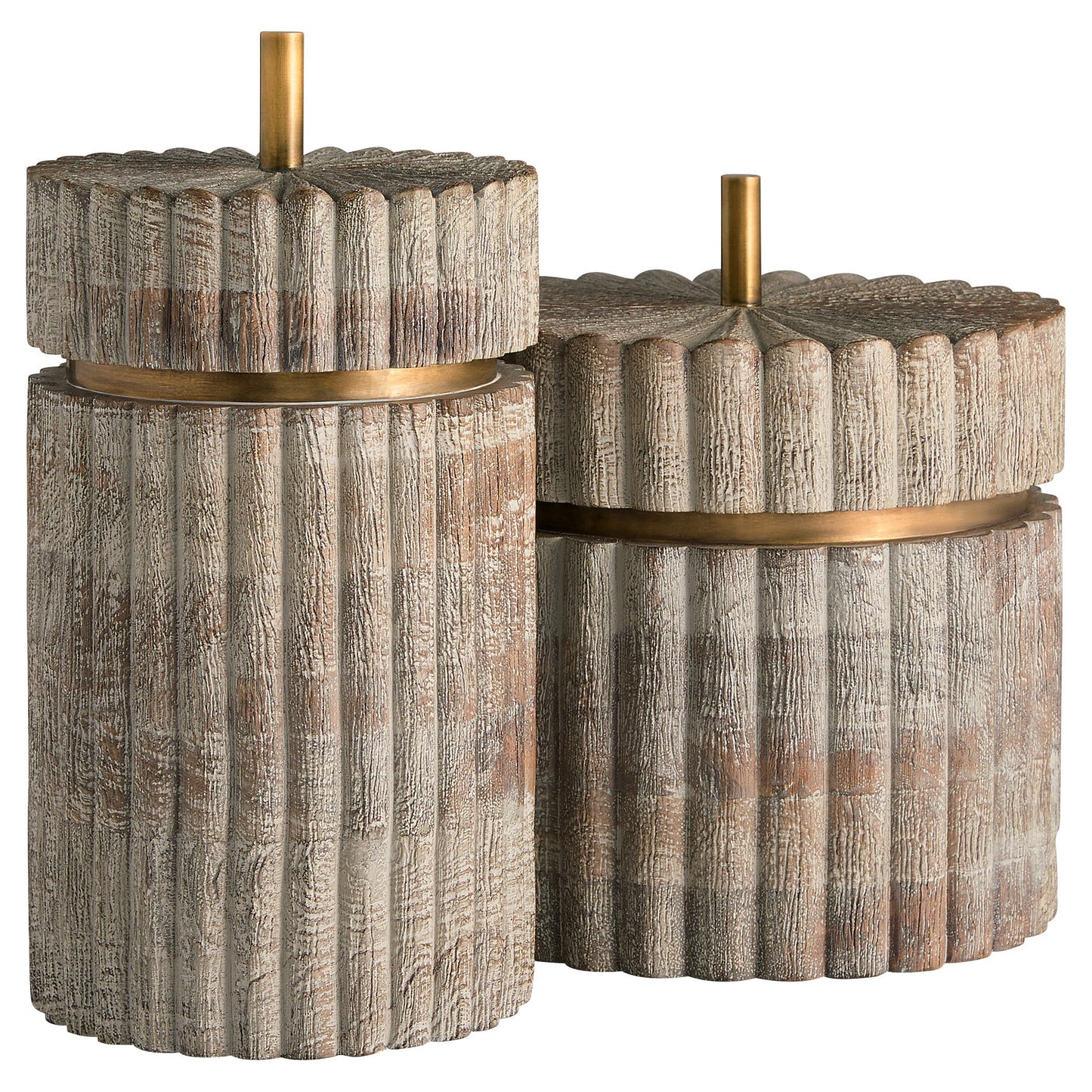 Cyan Design 12021 Container, Hand-Carved Ardu Wood, Distressed Taupe | Brass