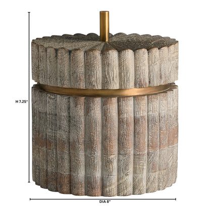 Cyan Design 12021 Container, Hand-Carved Ardu Wood, Distressed Taupe | Brass