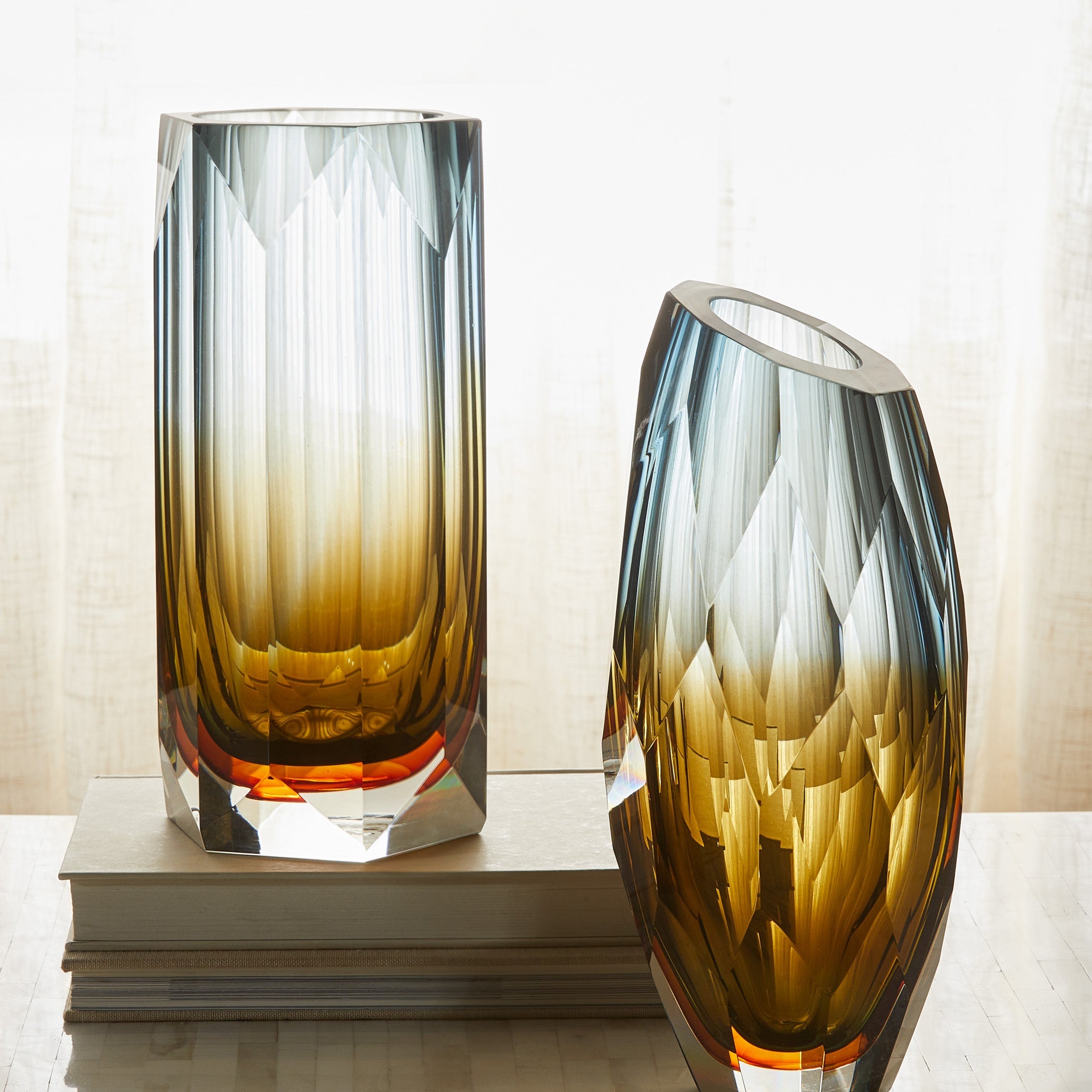 Cyan Design 12056 Vase, Hand-Blown, Cased Glass, Blue | Amber | Orange