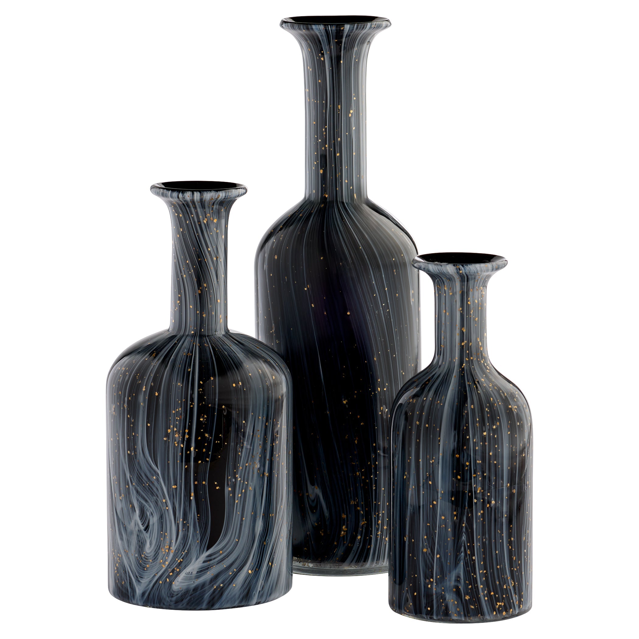 Cyan Design 12060 Vase, Hand-Blown Granilla Glass, Black | Grey | Gold