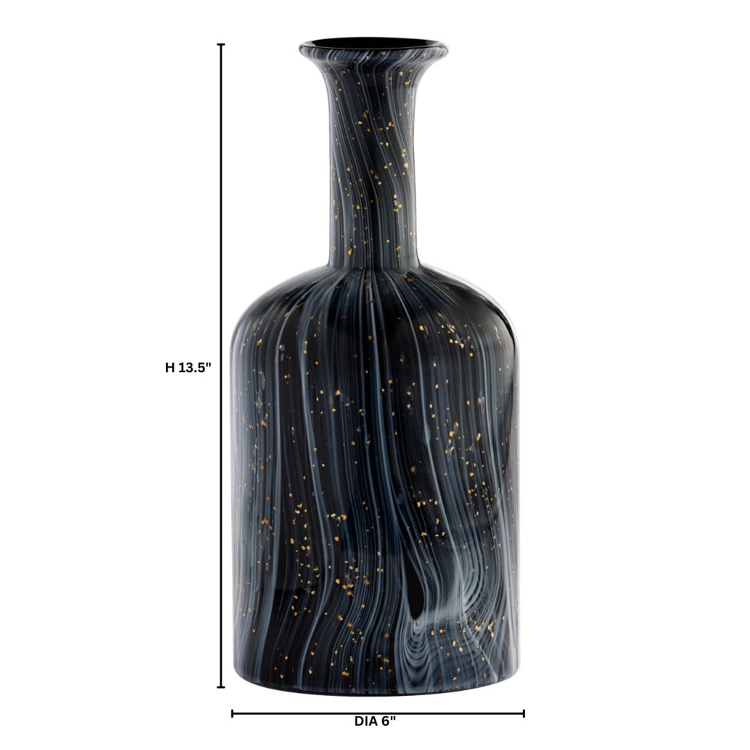 Cyan Design 12060 Vase, Hand-Blown Granilla Glass, Black | Grey | Gold