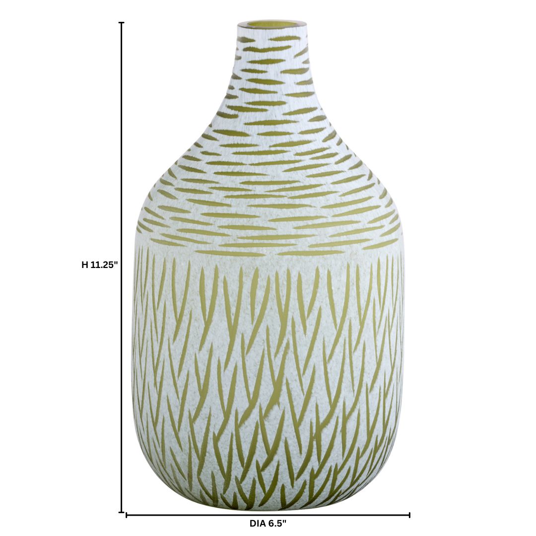 Cyan Design 12065 Vase, Hand-Carved | Cased Glass, Green | White
