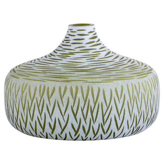 Cyan Design 12066 Vase, Hand-Carved | Cased Glass, Green | White