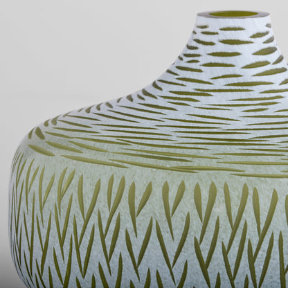 Cyan Design 12066 Vase, Hand-Carved | Cased Glass, Green | White