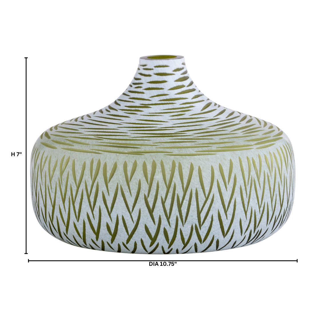 Cyan Design 12066 Vase, Hand-Carved | Cased Glass, Green | White