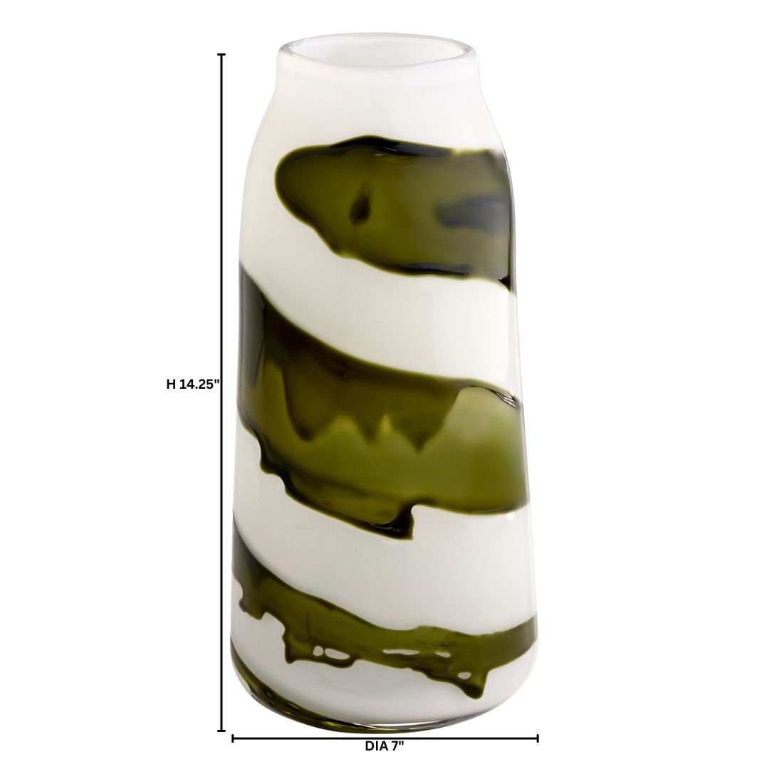 Cyan Design 12087 Vase, Hand-Blown | Molten Glass Layers, Iridescent White | Green