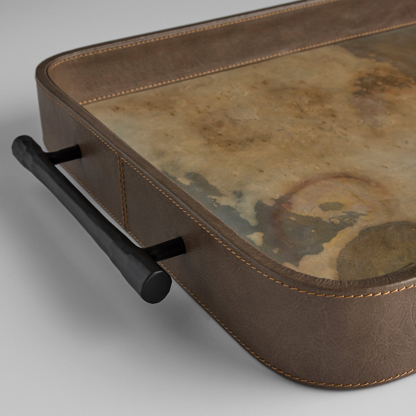 Cyan Design Tesoro 12135 Tray, Hand-Wrapped Leather, Slate Veneer, Smoke Grey | Matte Black