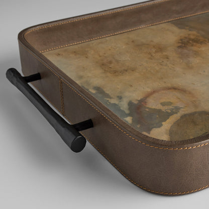Cyan Design Tesoro 12135 Tray, Hand-Wrapped Leather, Slate Veneer, Smoke Grey | Matte Black