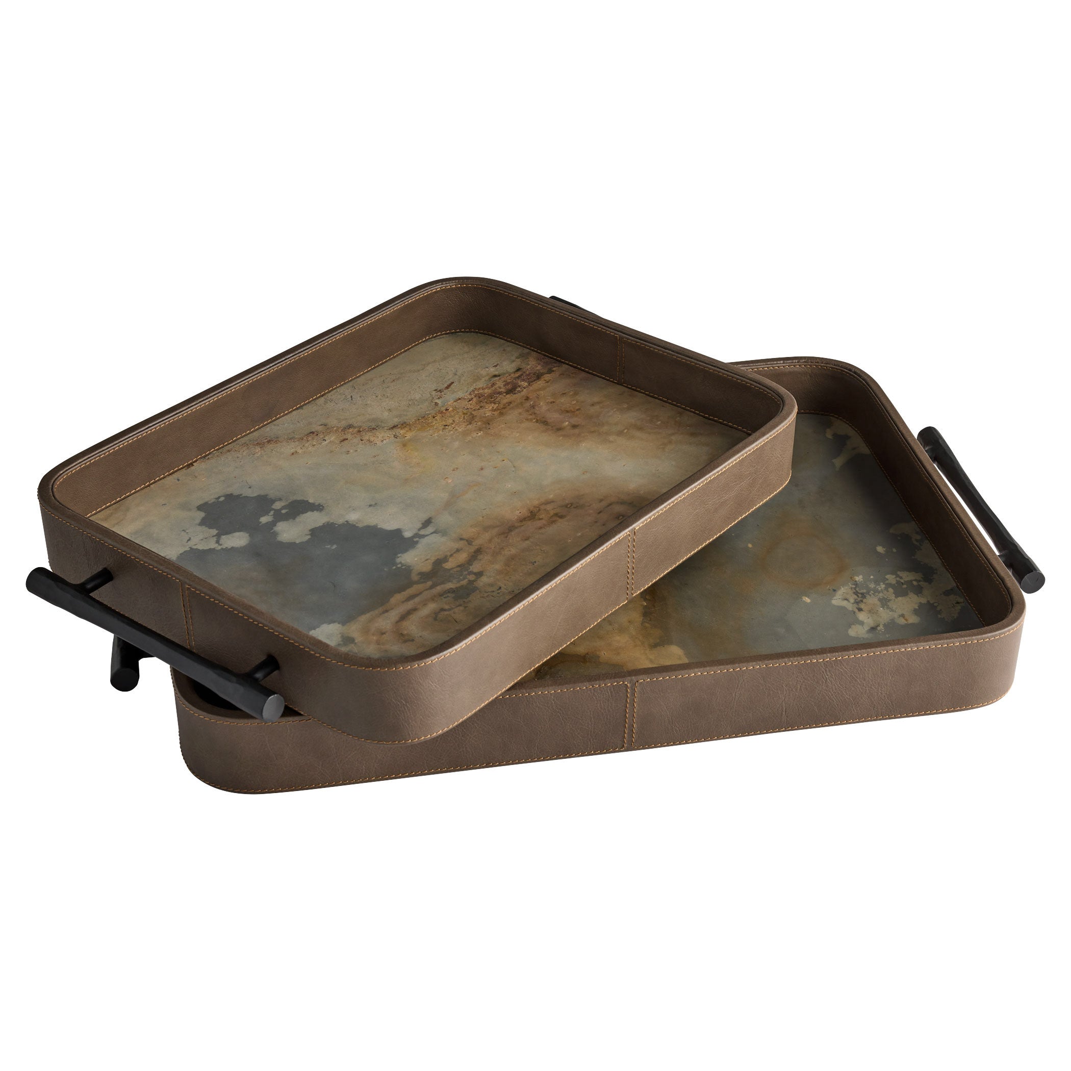 Cyan Design Tesoro 12135 Tray, Hand-Wrapped Leather, Slate Veneer, Smoke Grey | Matte Black