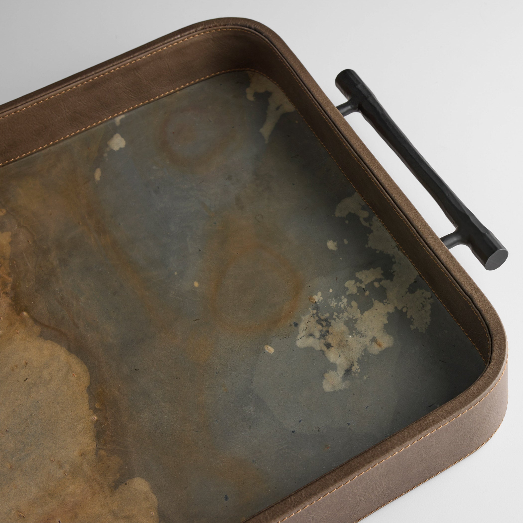 Cyan Design Tesoro 12135 Tray, Hand-Wrapped Leather, Slate Veneer, Smoke Grey | Matte Black