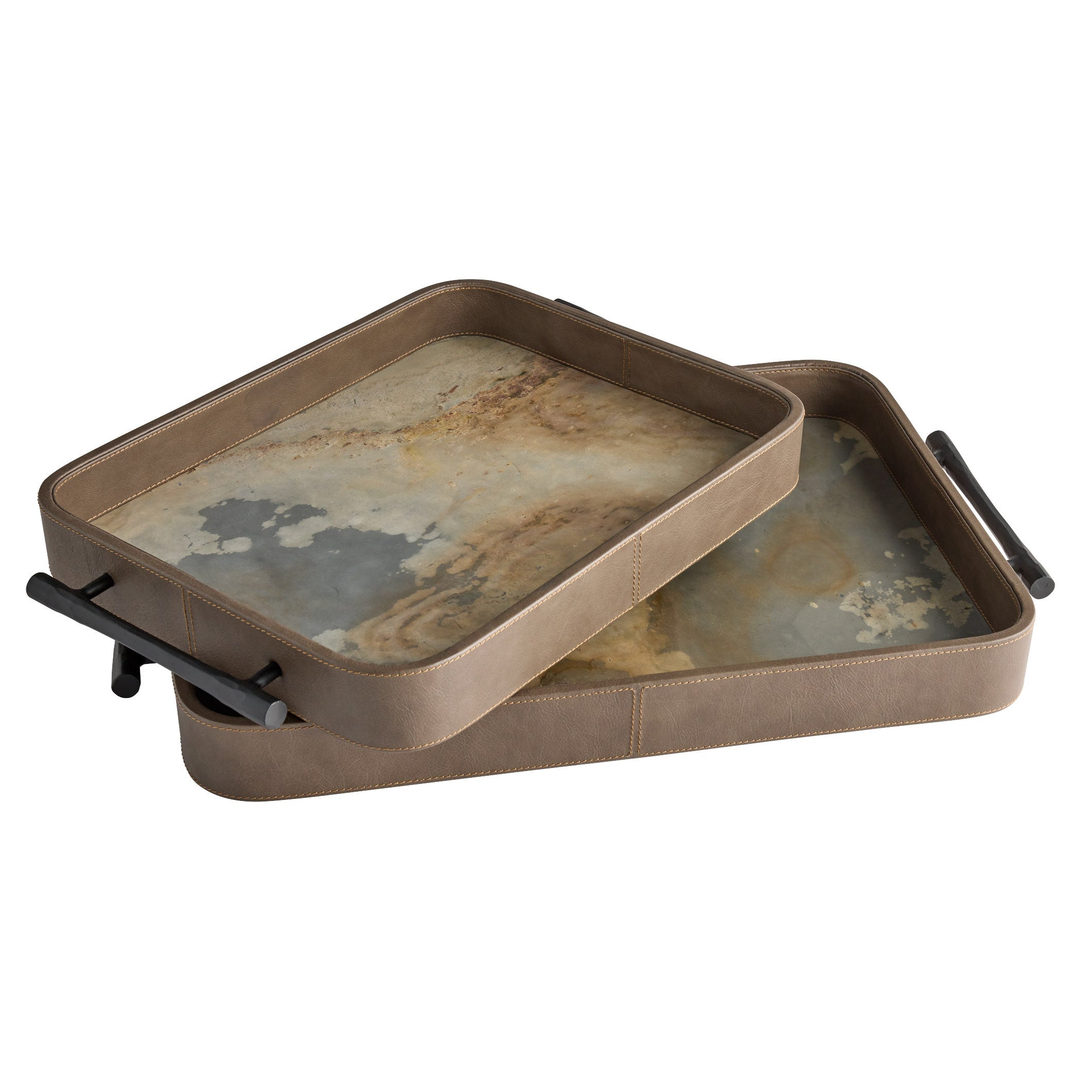 Cyan Design Tesoro 12135 Tray, Hand-Wrapped Leather, Slate Veneer, Smoke Grey | Matte Black