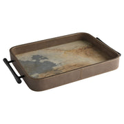 Cyan Design Tesoro 12136 Tray, Hand-Wrapped Leather, Smoke Grey | Slate Veneer | Matte Black