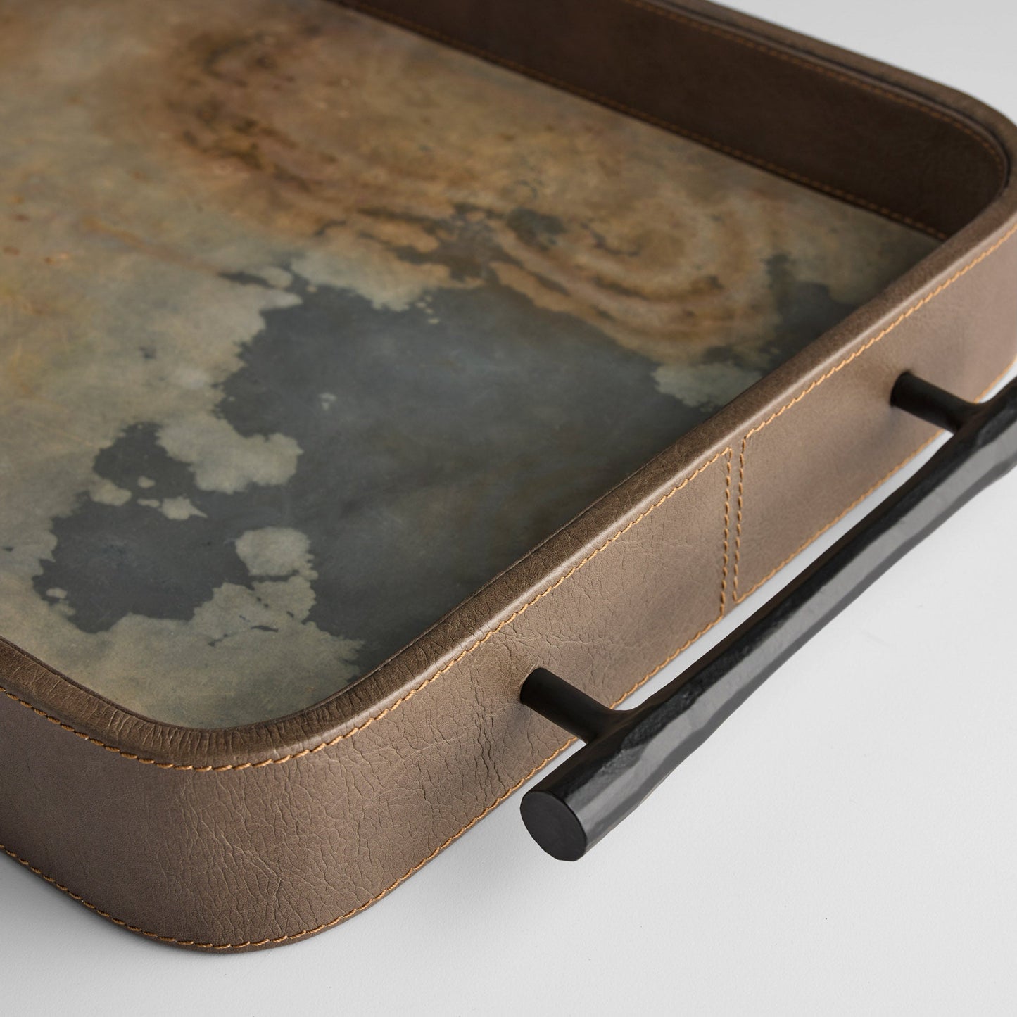 Cyan Design Tesoro 12136 Tray, Hand-Wrapped Leather, Smoke Grey | Slate Veneer | Matte Black