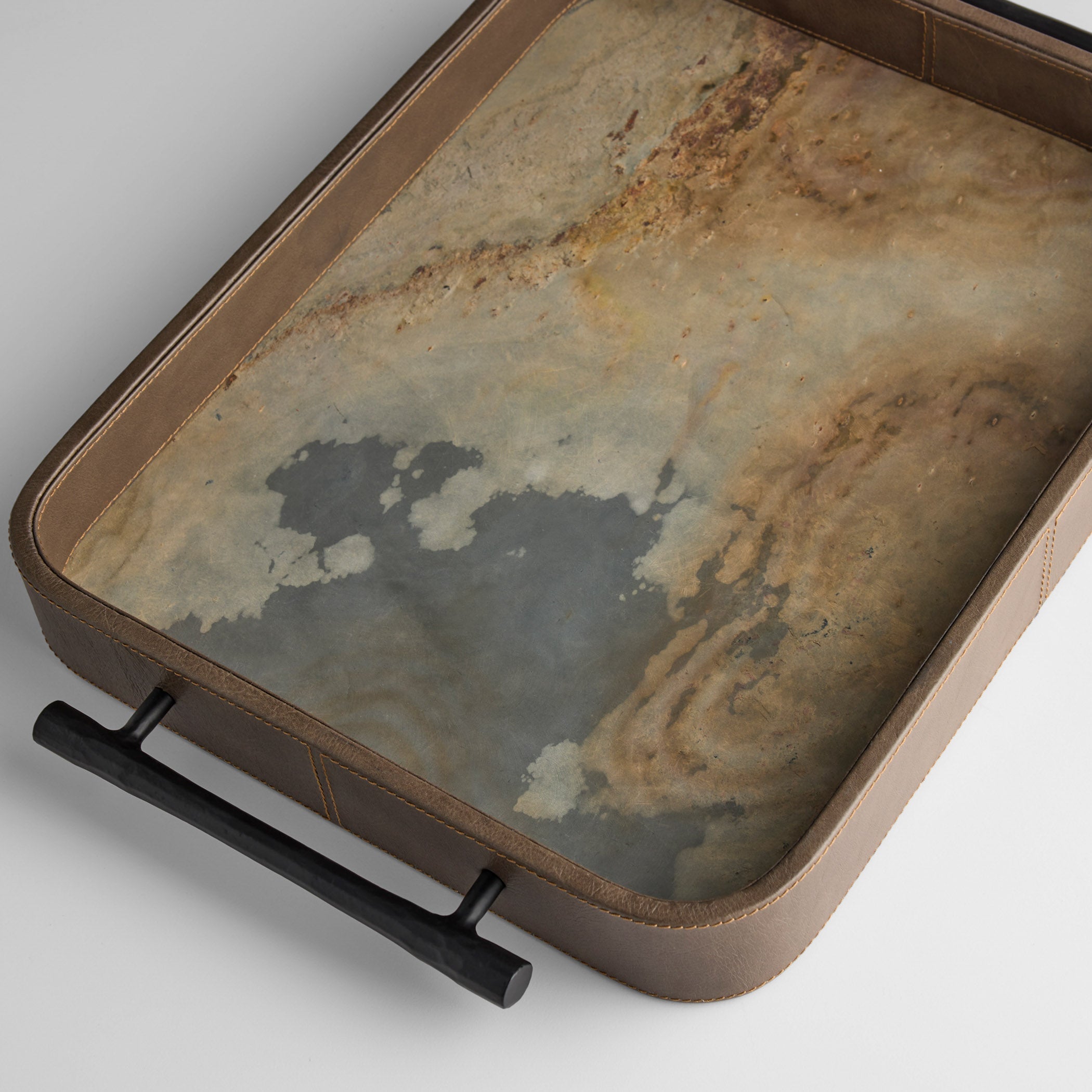 Cyan Design Tesoro 12136 Tray, Hand-Wrapped Leather, Smoke Grey | Slate Veneer | Matte Black