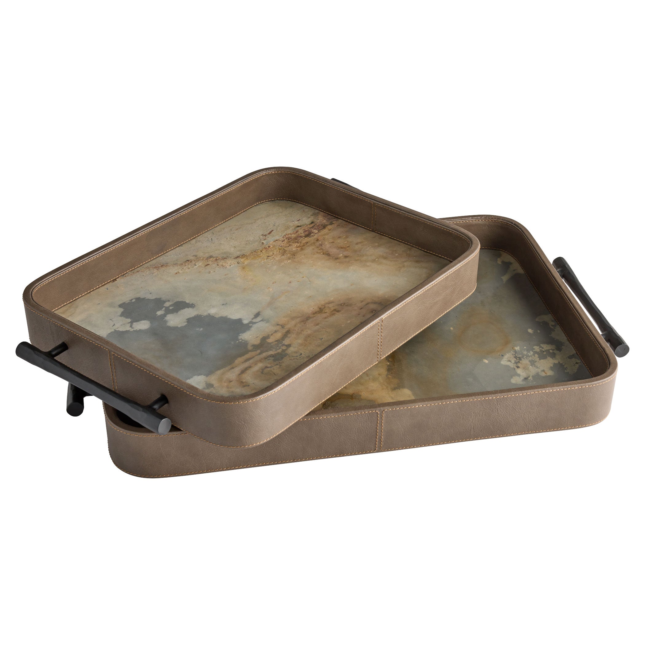 Cyan Design Tesoro 12136 Tray, Hand-Wrapped Leather, Smoke Grey | Slate Veneer | Matte Black