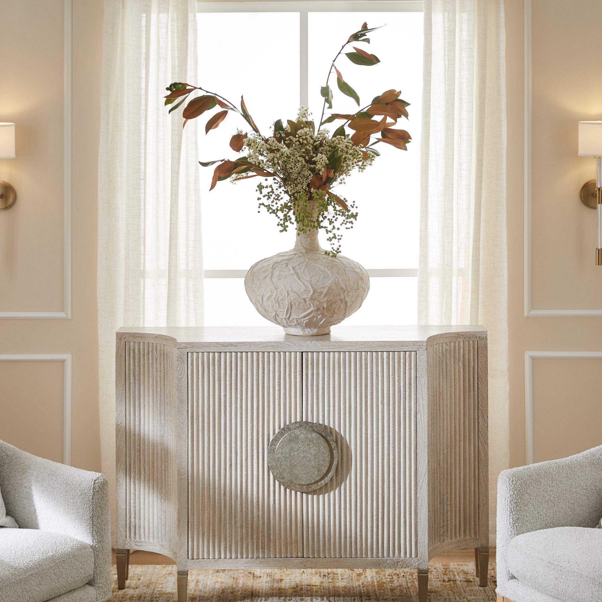 Cyan Design Estriada 12156 Cabinet, Cerused Mango Wood | White Metal