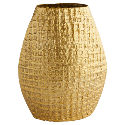 Cyan Design 12164 Vase, Home Decor, Embossed Geometric Pattern, Satin Gold