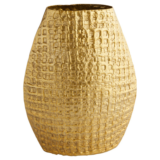 Cyan Design 12164 Vase, Home Decor, Embossed Geometric Pattern, Satin Gold