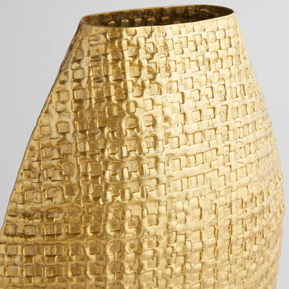 Cyan Design 12164 Vase, Home Decor, Embossed Geometric Pattern, Satin Gold