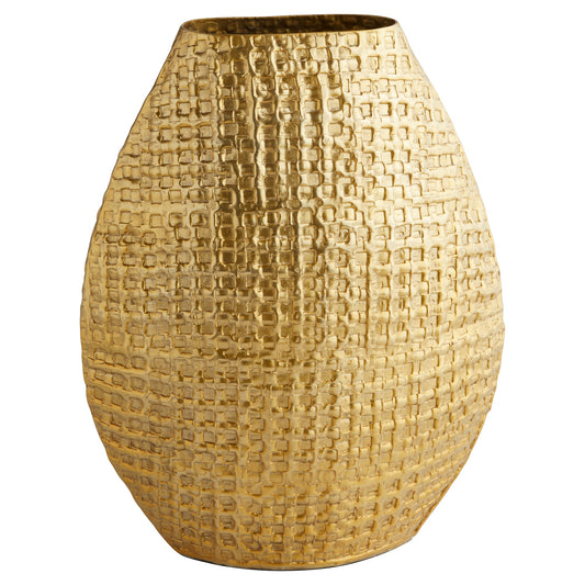 Cyan Design 12165 Vase, Art, Bold Embossed Geometric Pattern, Satin Gold
