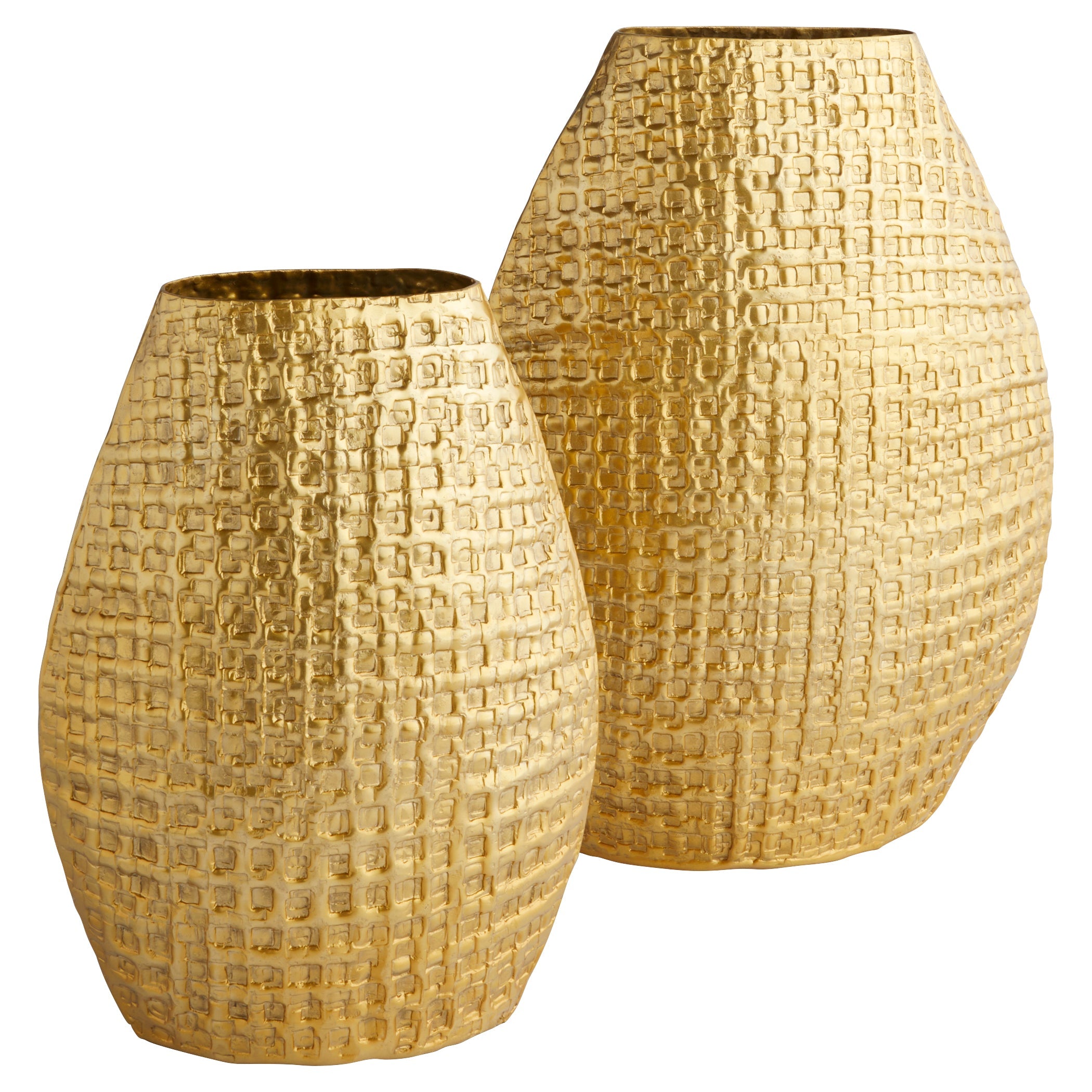 Cyan Design 12165 Vase, Art, Bold Embossed Geometric Pattern, Satin Gold