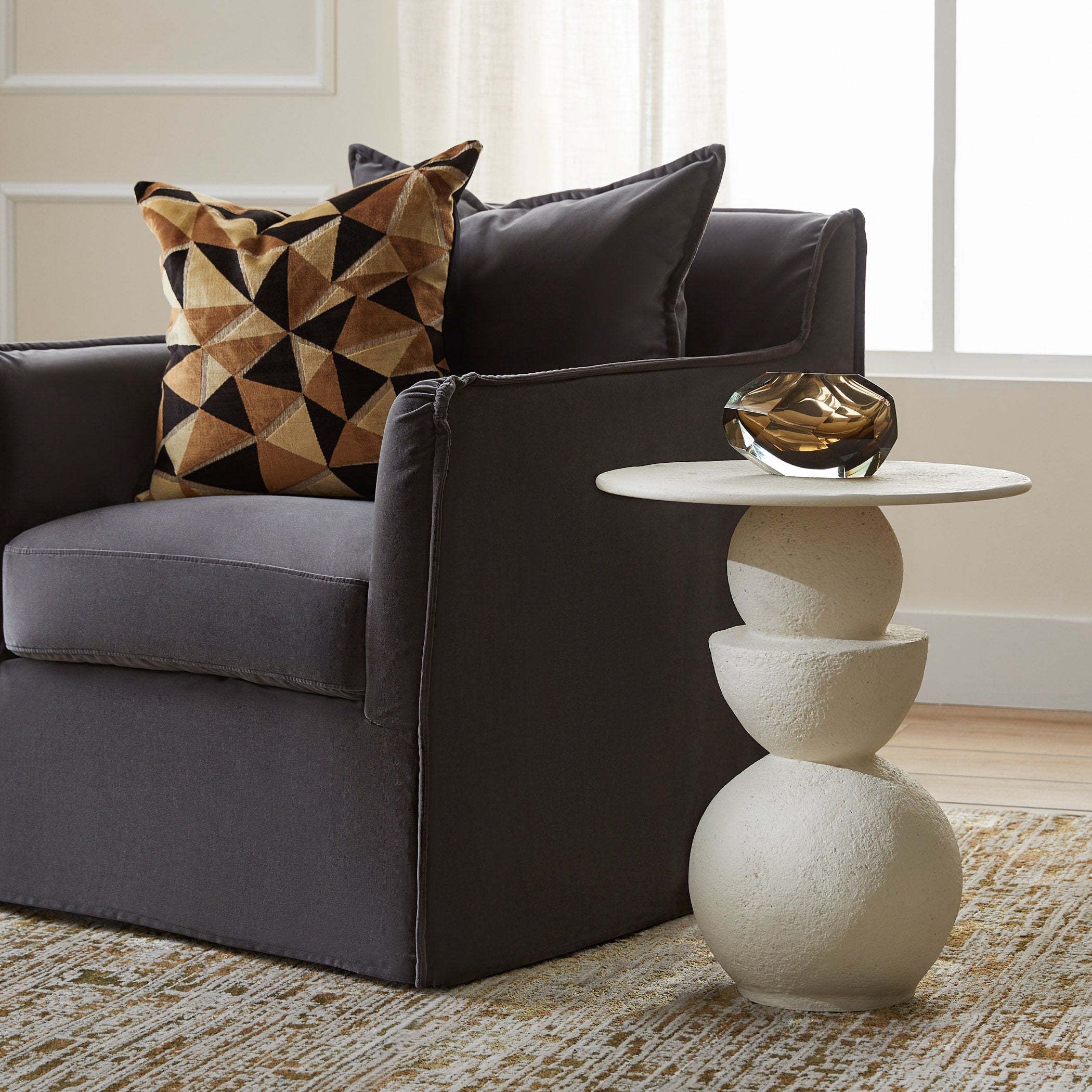 Cyan Design 12170 Side Table, Hemisphere, Hand Applied Texture, Off-White