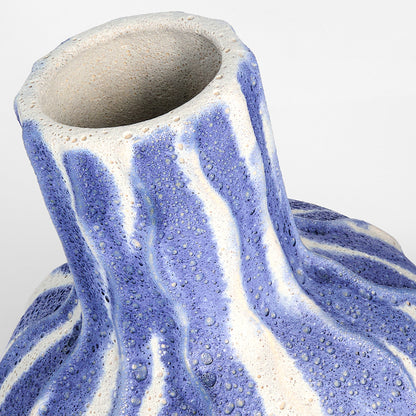 Cyan Design 12187 Vase, Ripple, Reactive Glaze | Debossed Texture, Chalk White | Blue