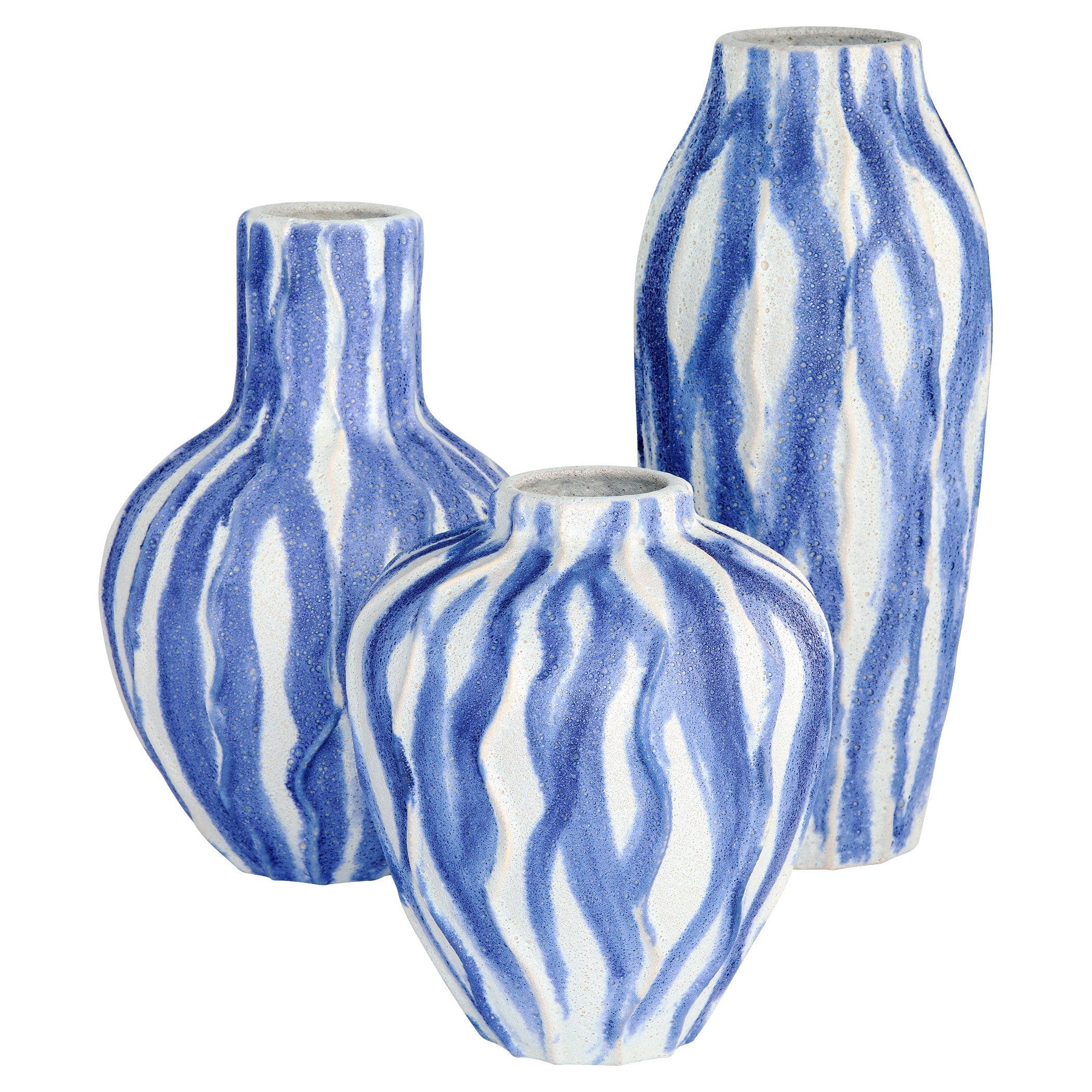 Cyan Design 12187 Vase, Ripple, Reactive Glaze | Debossed Texture, Chalk White | Blue