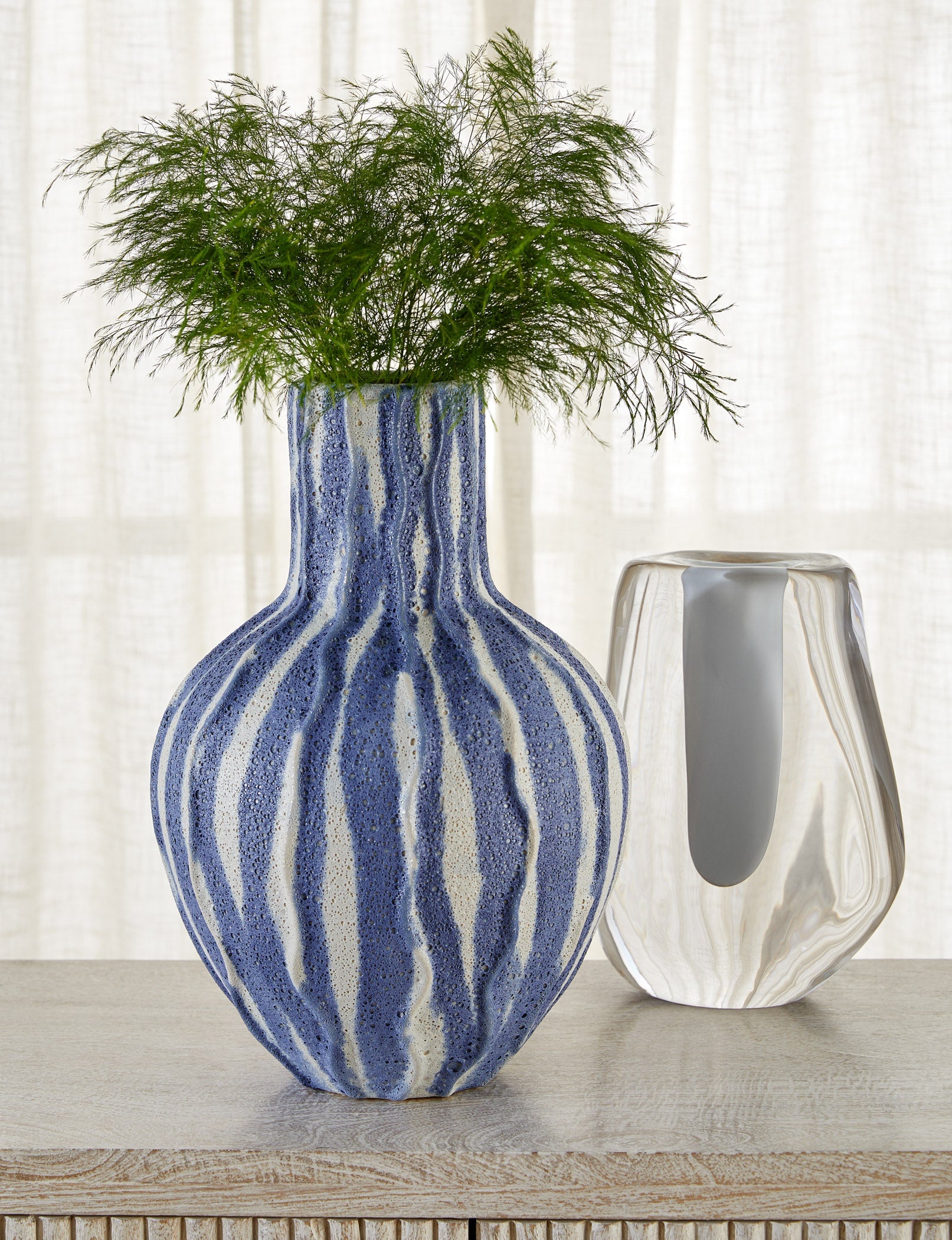 Cyan Design 12187 Vase, Ripple, Reactive Glaze | Debossed Texture, Chalk White | Blue