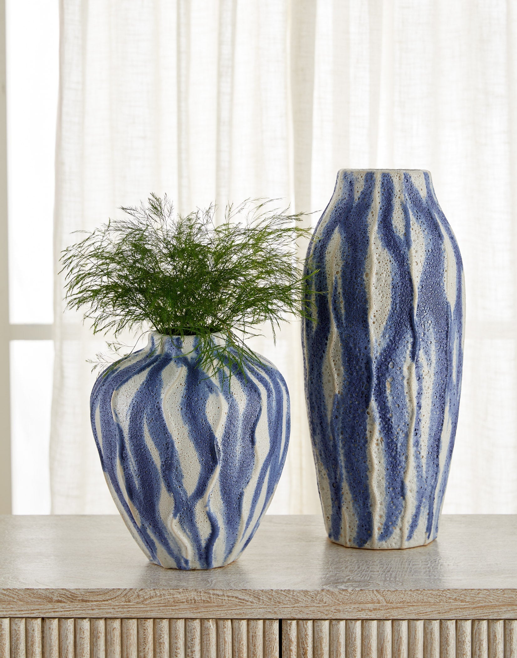 Cyan Design Ripple 12188 Vase, Earthenware, Reactive Glaze, Chalk White | Blue