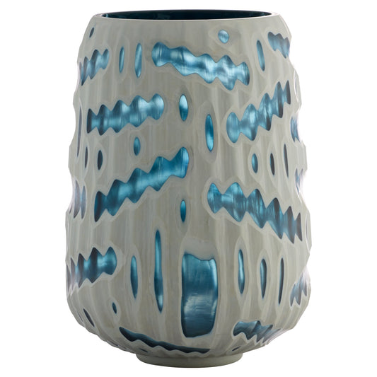 Cyan Design Strata 12193 Vase, Unique Art Piece, Cased Glass, White | Blue