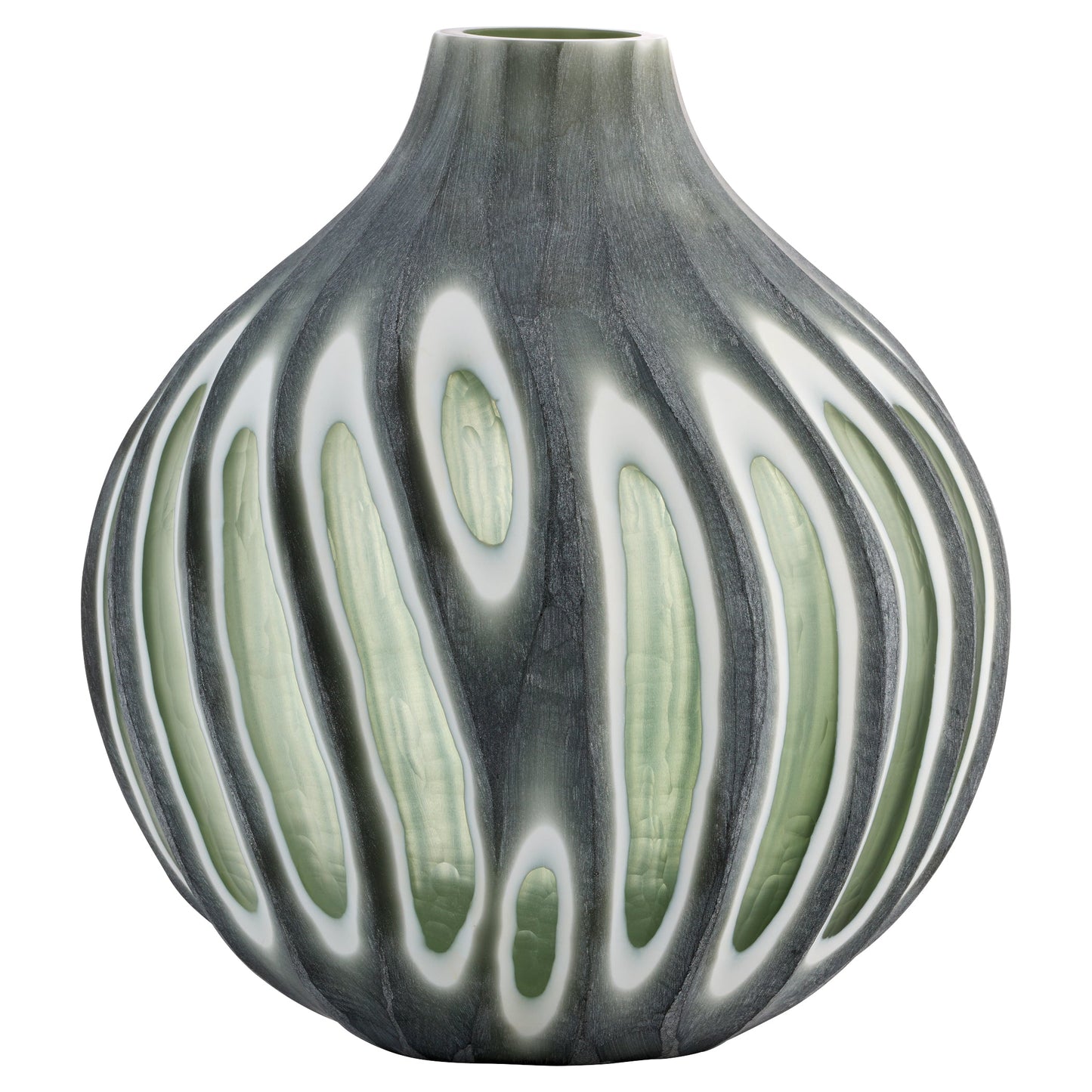 Cyan Design 12198 Kombu Vase, Hand-carved Glass, Green