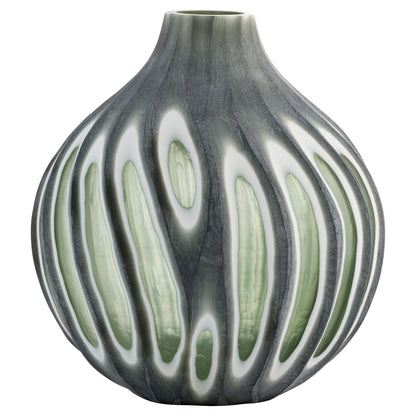 Cyan Design 12198 Kombu Vase, Hand-carved Glass, Green