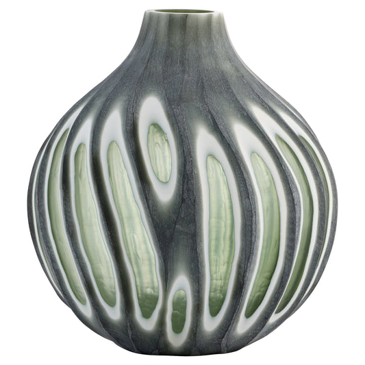 Cyan Design 12198 Kombu Vase, Hand-carved Glass, Green