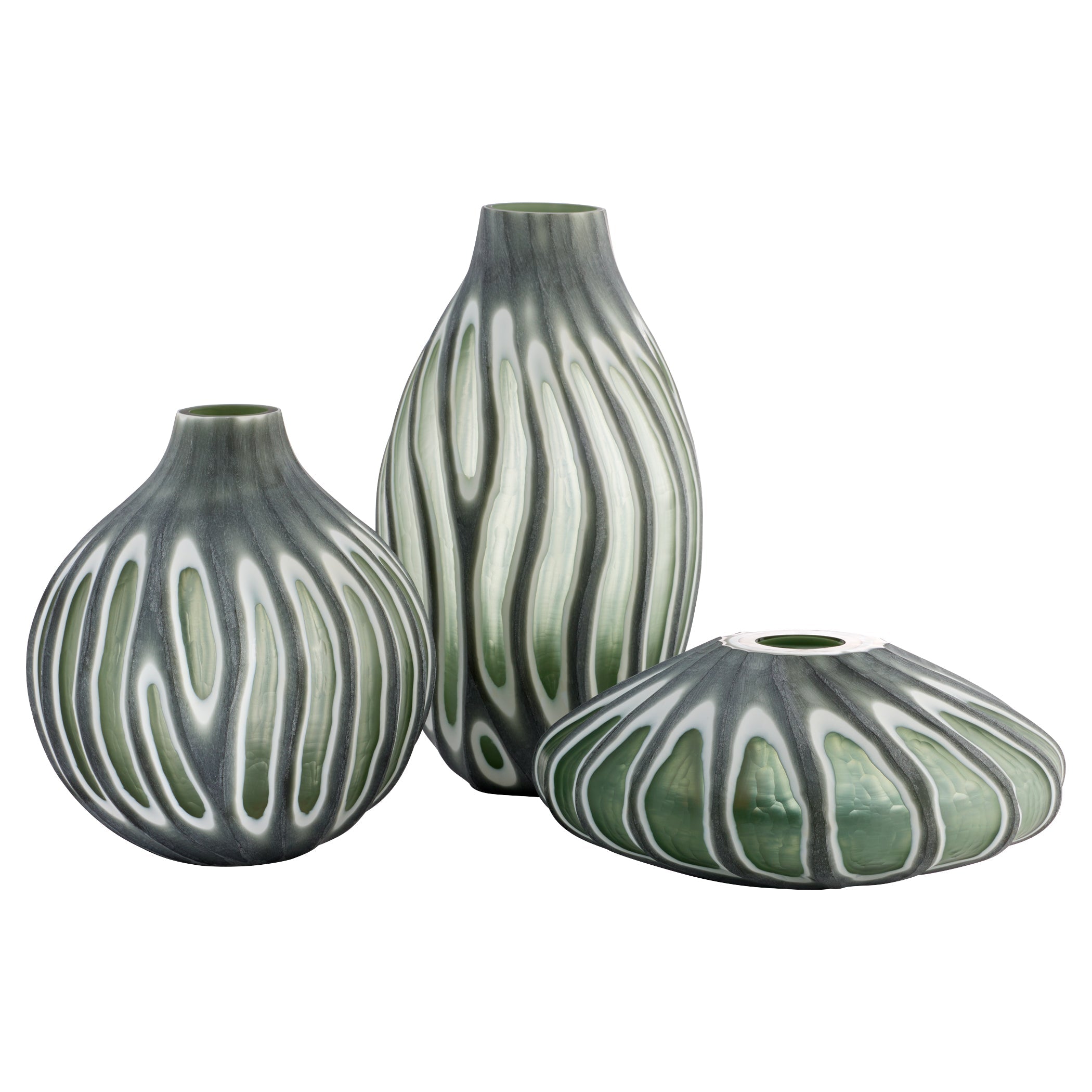 Cyan Design 12198 Kombu Vase, Hand-carved Glass, Green