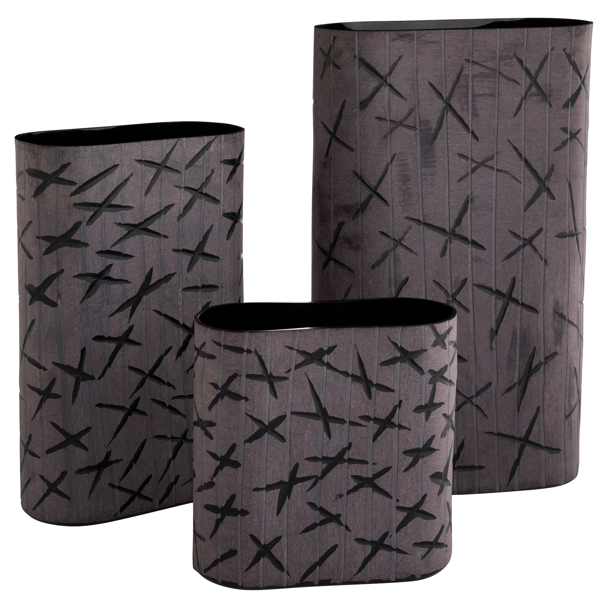 Cyan Design 12202 Vase, Type: Vase, Additional Attributes: Hand-Etched Cross-Hatch Pattern, Finish: Black