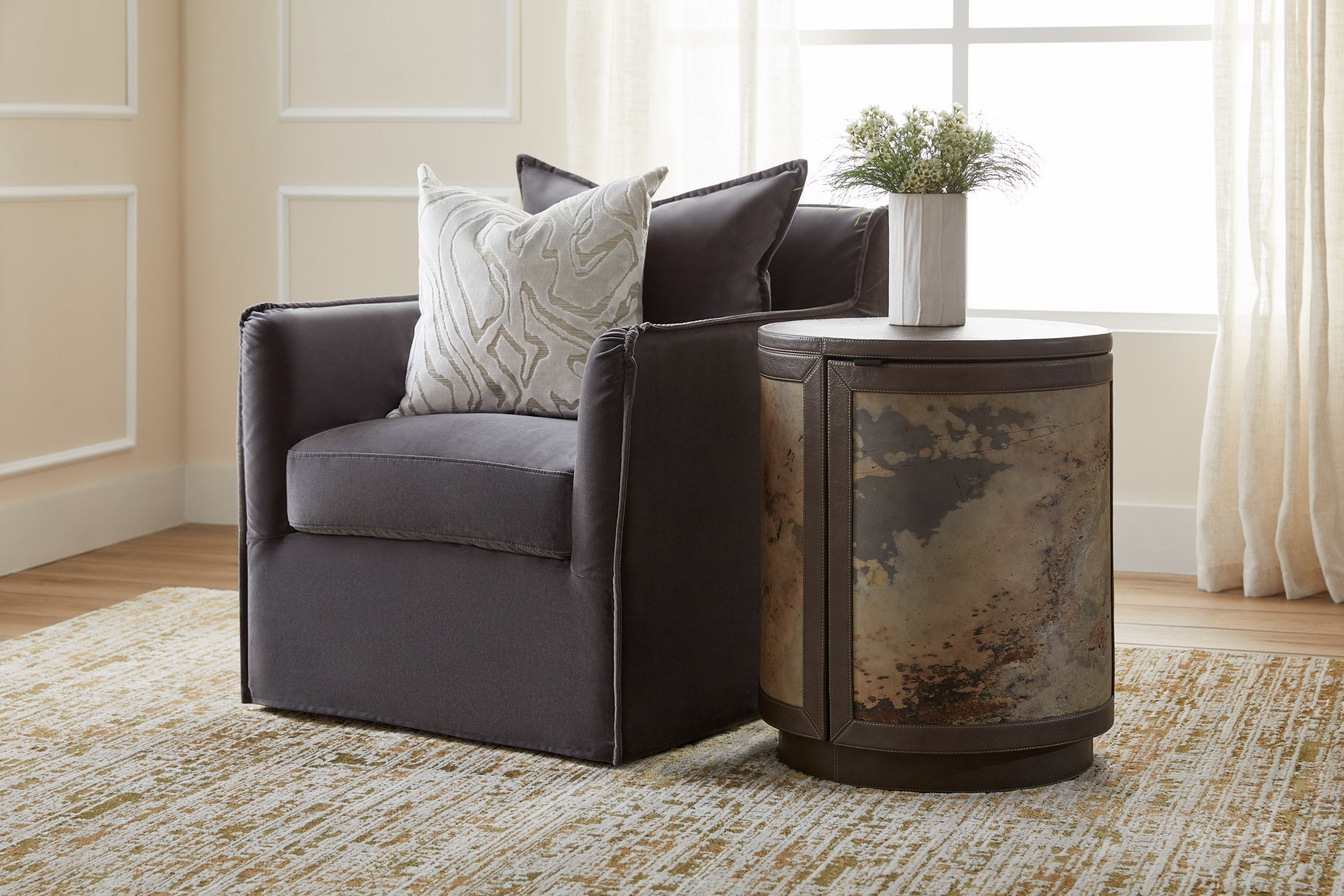 Cyan Design 12217 Side Table, Smoke Grey | Slate Veneer