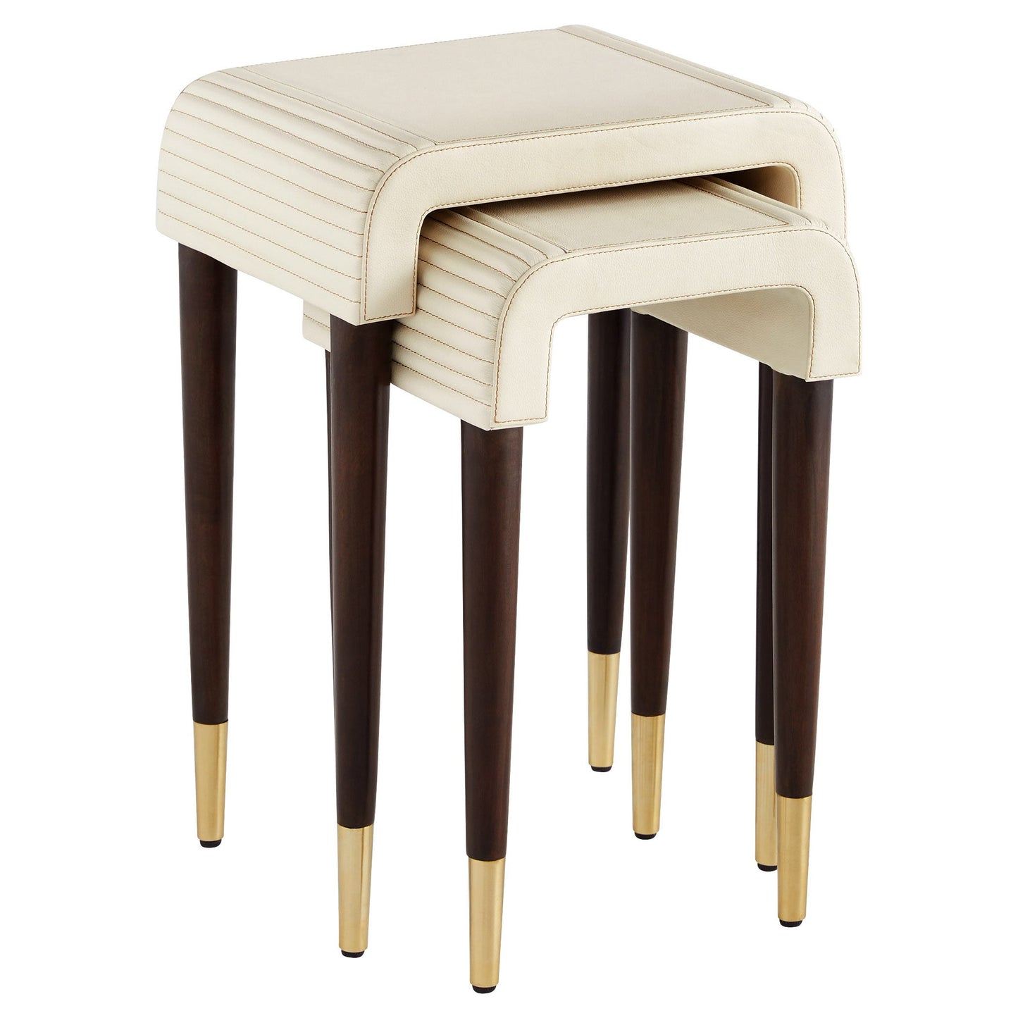 Cyan Design Channel 12218 Nesting Tables, Off-White | Walnut | Brass