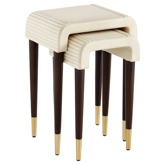 Cyan Design Channel 12218 Nesting Tables, Off-White | Walnut | Brass
