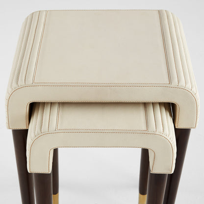 Cyan Design Channel 12218 Nesting Tables, Off-White | Walnut | Brass
