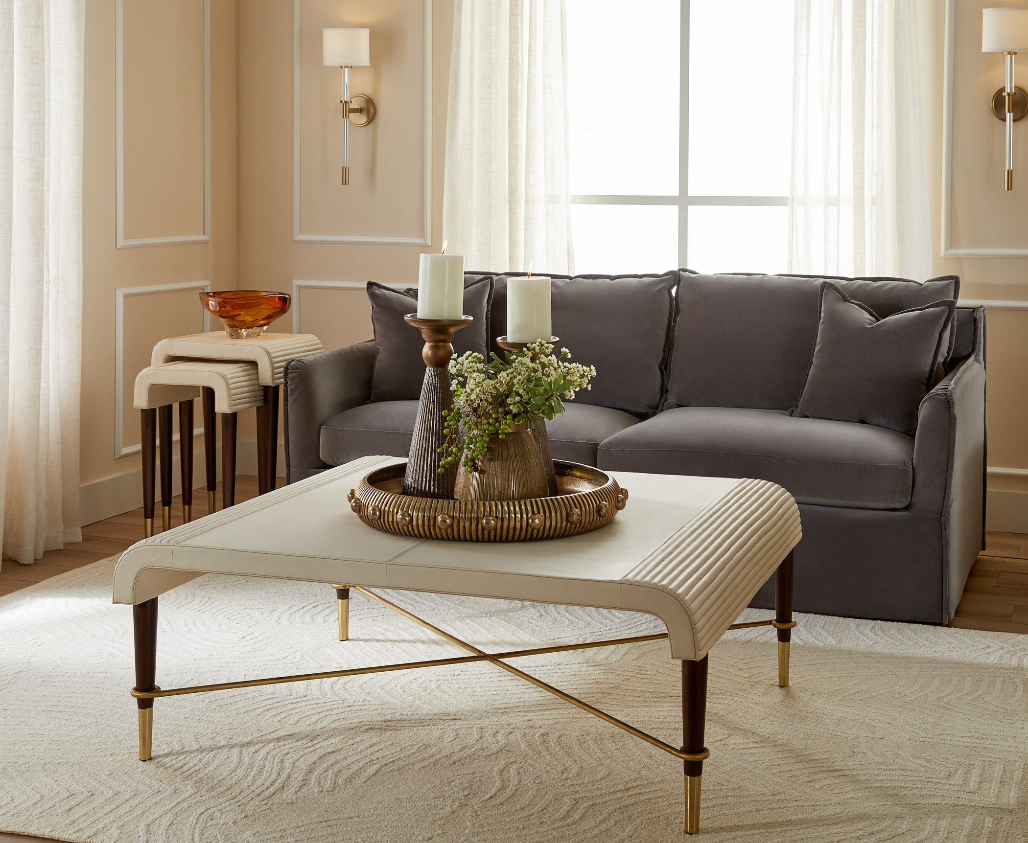 Cyan Design Channel 12219 Cocktail Table, Off-White | Walnut | Brass