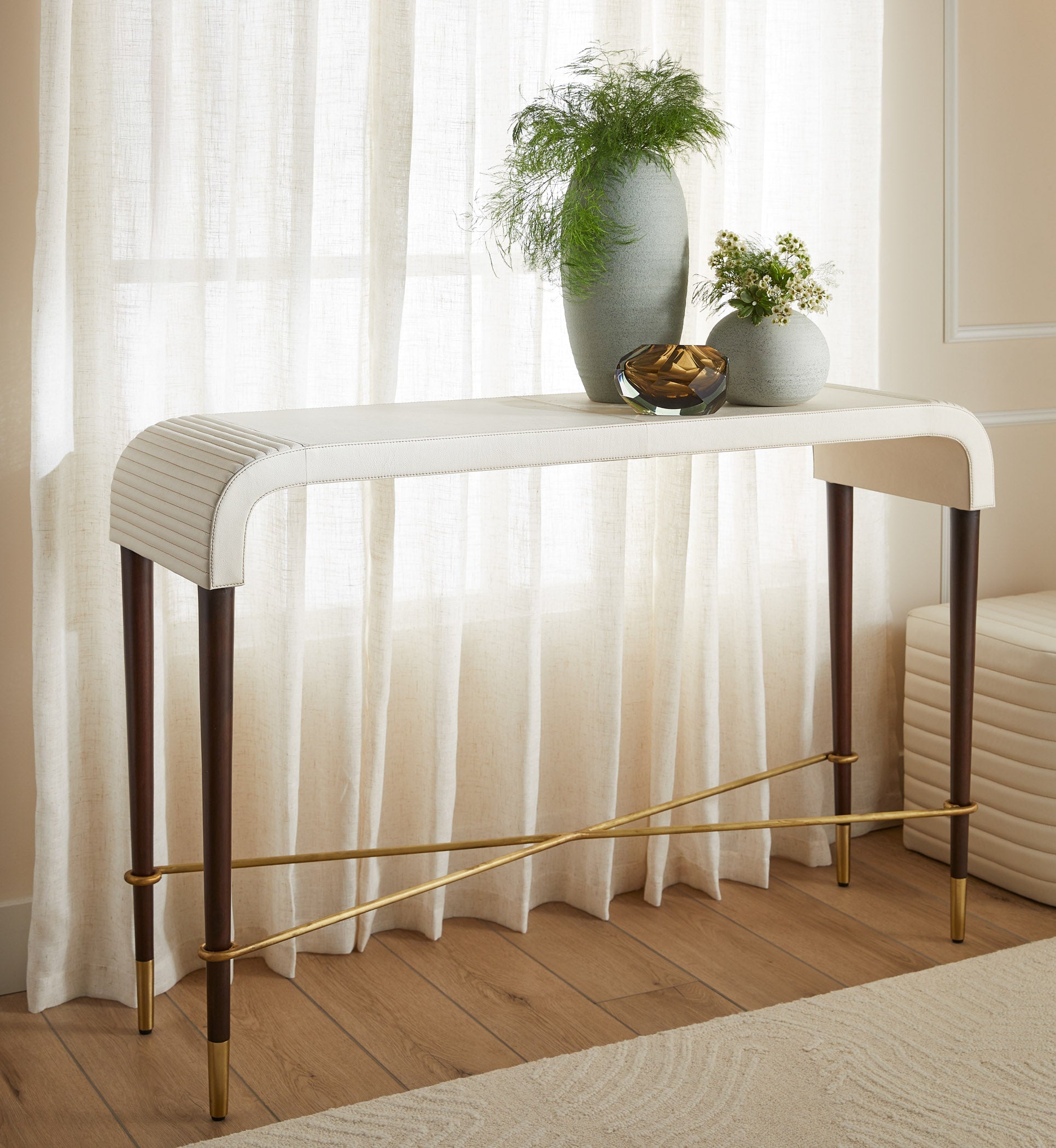 Cyan Design 12220 Console Table, Off-White | Walnut | Brass