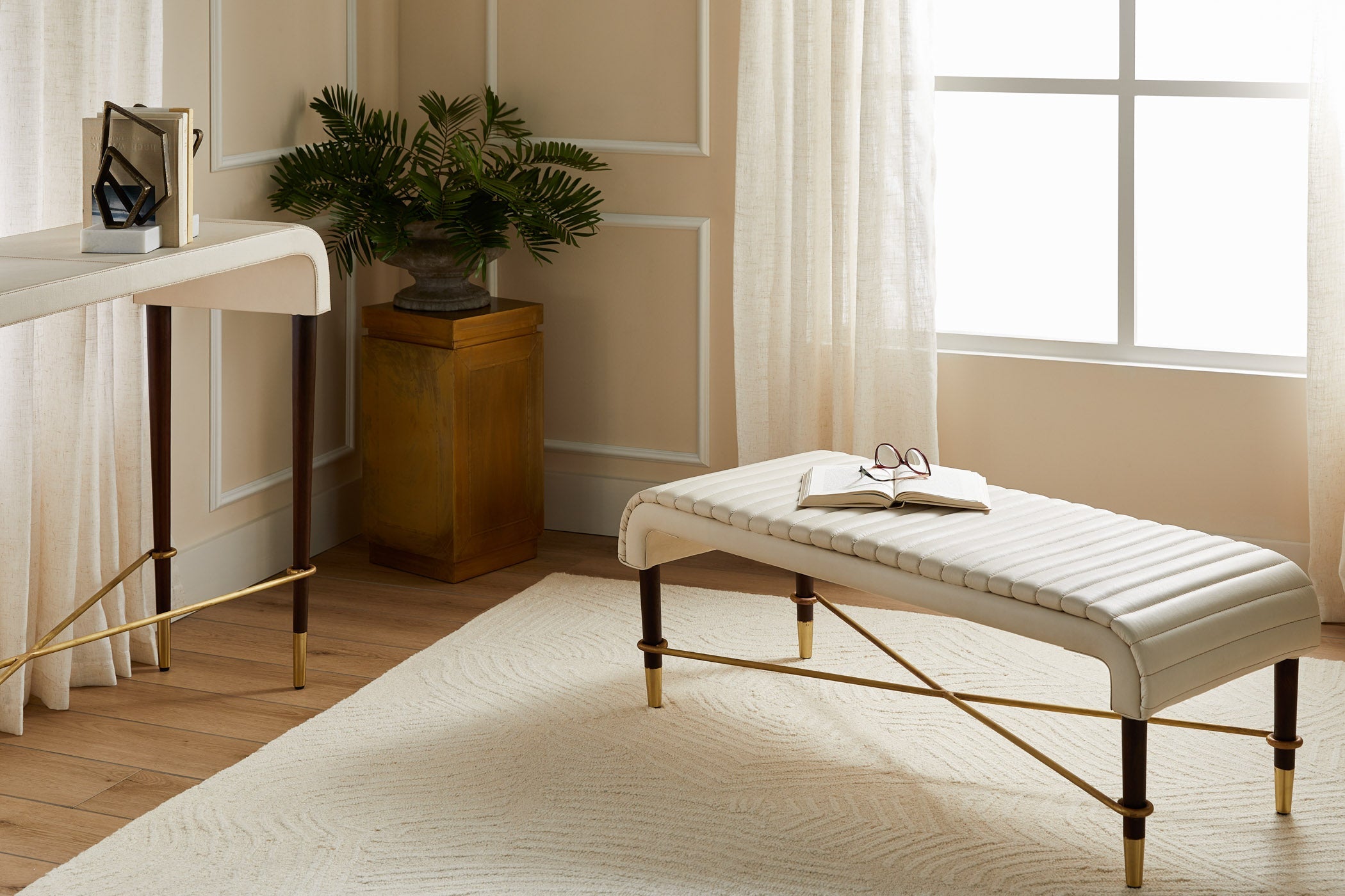 Cyan Design 12221 Bench, Off-White | Walnut | Brass