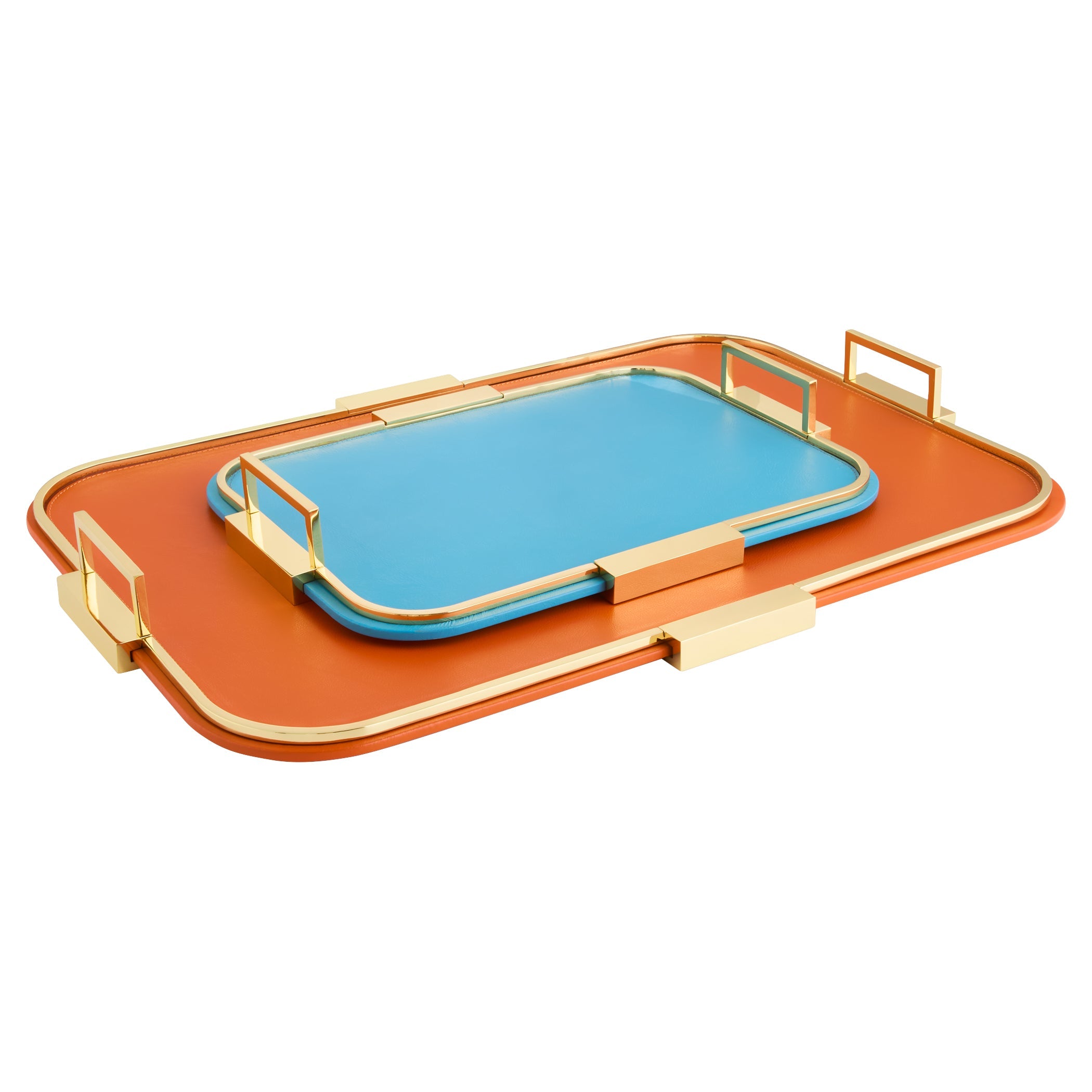 Cyan Design 12312 Campaign Trays, Leather and Stainless Steel, Orange | Brass