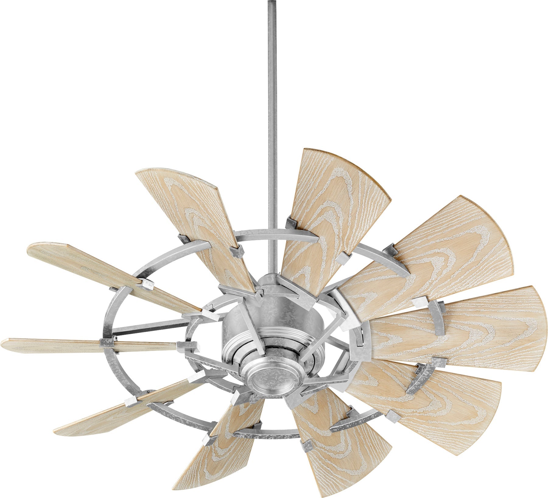 Quorum WINDMILL 194410-9 Modern Farmhouse Ceiling Fan, 44 inch, Indoor/Outdoor, 10 Blade - Galvanized, Weathered Oak