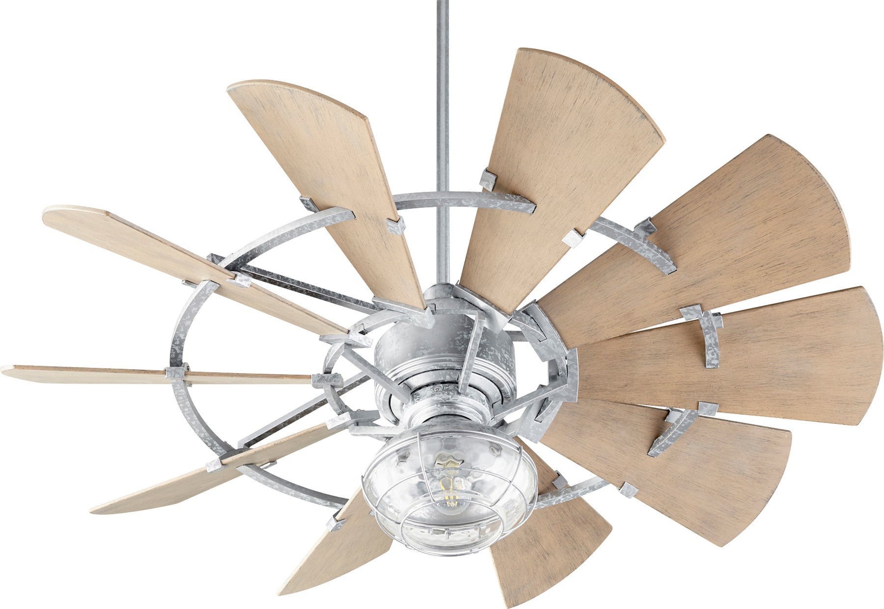 Quorum WINDMILL 195210-9 Modern Farmhouse Ceiling Fan, 52 inch, Indoor/Outdoor, 10 Blade - Galvanized, Weathered Oak